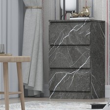 Grey Marble Effect Bedside 3 Drawer Table - Bedroom Unit ZITA