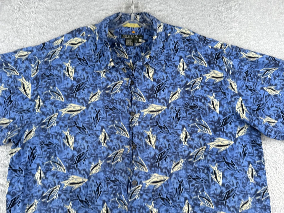 Royal Robbins Shirt Mens Extra Large Blue Fish AOP Hawaiian Rayon Blend Pocket - Изображение 4 из 4