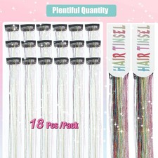 18pcs Hair Tinsel Clip in Hair Tinsel Kit Glitter Tinsel Hair Extensions 20In...
