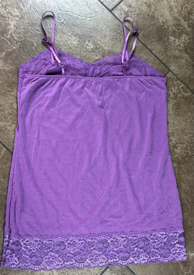 Y2K Bongo Long Lace Cami L Fairy Dainty Coquette Top Stretch Shirt Purple VTG - Image 4 of 4