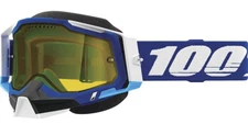 100% Racecraft 2 Snowmobile Goggles Blue Yellow Lens 26012913