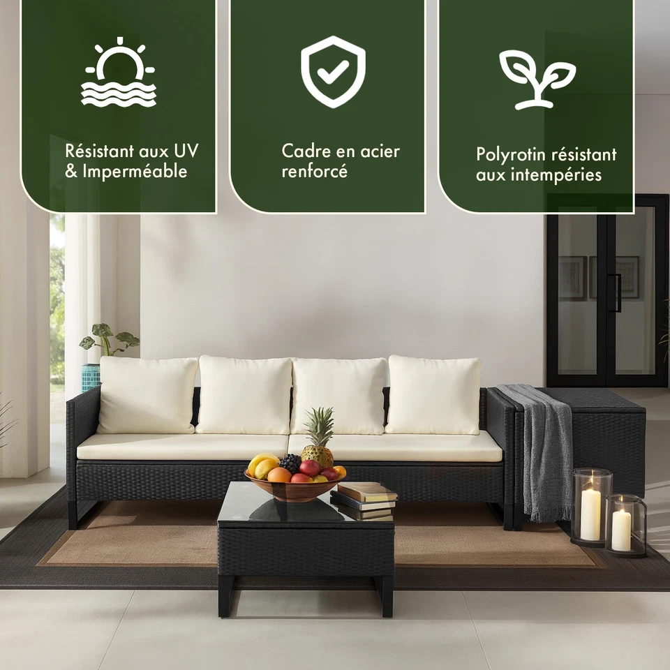 OUTVITA Polyrattan Gartenmöbel Set Outdoor Lounge Balkonmöbel für 4 Personen DE - Bild 3 von 4