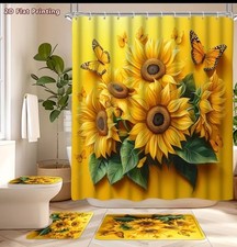 Sunflower Yellow Shower Curtain Set And Toilet Lid Cover