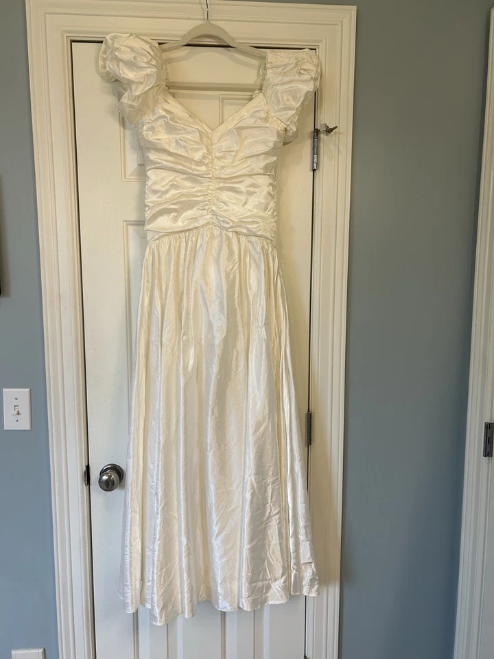 Vestido Formal Vintage Años 80 Blanco Baile de graduación Talla 9/10 Foto 3 de 4