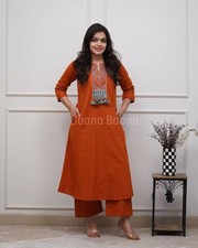 Beautiful Indian Aline Pure Cotton Kurta Palazzo Set Women Ethnic Kurti Cord Set