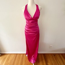 Vintage Women Y2K Satin Babydoll Strappy Maxi Dress Glam Barbiecore Event Prom