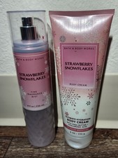 Set Of 2 Bath And Body Works Strawberry Snowflakes Body Mist And Lotion