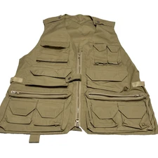 UN Outdoor Shooting Vest Mens Large Khaki Full Zip Sleeveless Hunting Fishing