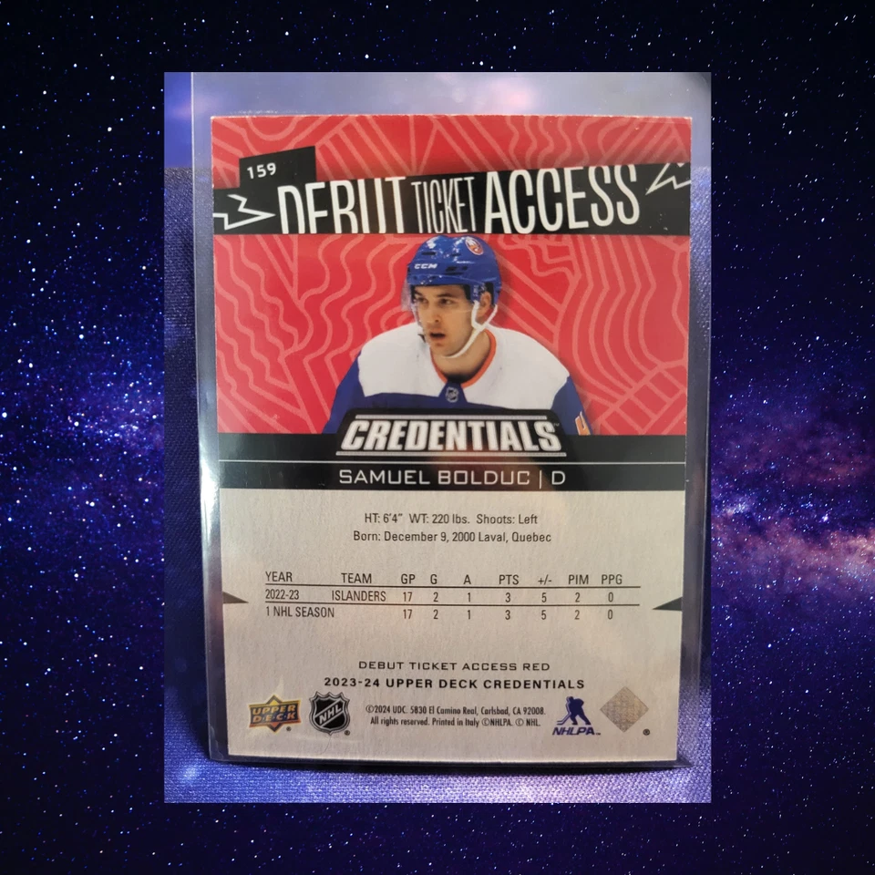 2023-24 Upper Deck Credentials - Debut Ticket Access Red - Samuel Bolduc 027/349 - Image 2 of 2