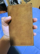 RRL Ralph Lauren Logo Suede Billfold Wallet Light Java Brown good condition