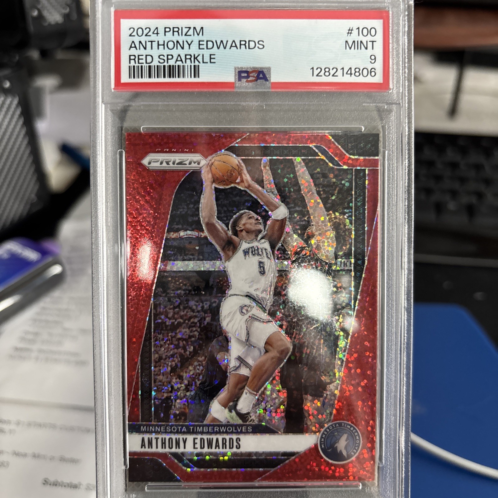 2024 PANINI PRIZM RED SPARKLE #100 ANTHONY EDWARDS PSA 10