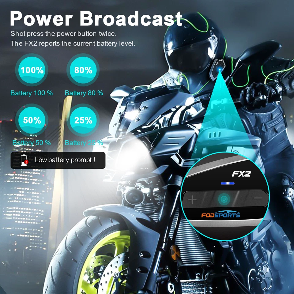 2X FX2 1000M Motorcycle Intercom 3 Rider Talk Helmet Bluetooth 5.0 Headset FM AU - Image 3 of 4
