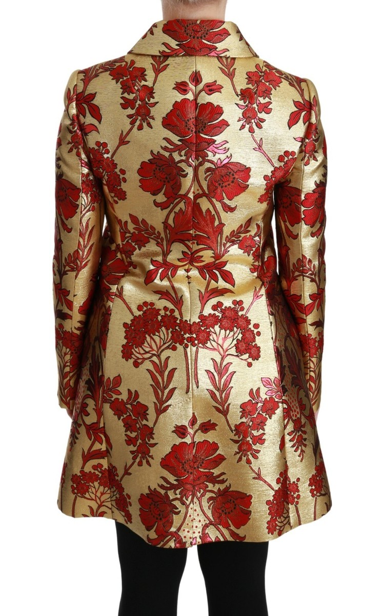 DOLCE & GABBANA Jacket Coat Red Gold Floral Brocade Cape