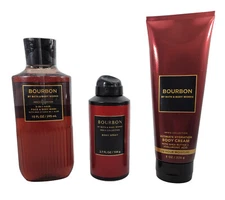 Bath & Body Works Bourbon Body Spray, Shower Gel, Body Cream 3pc Gift Set