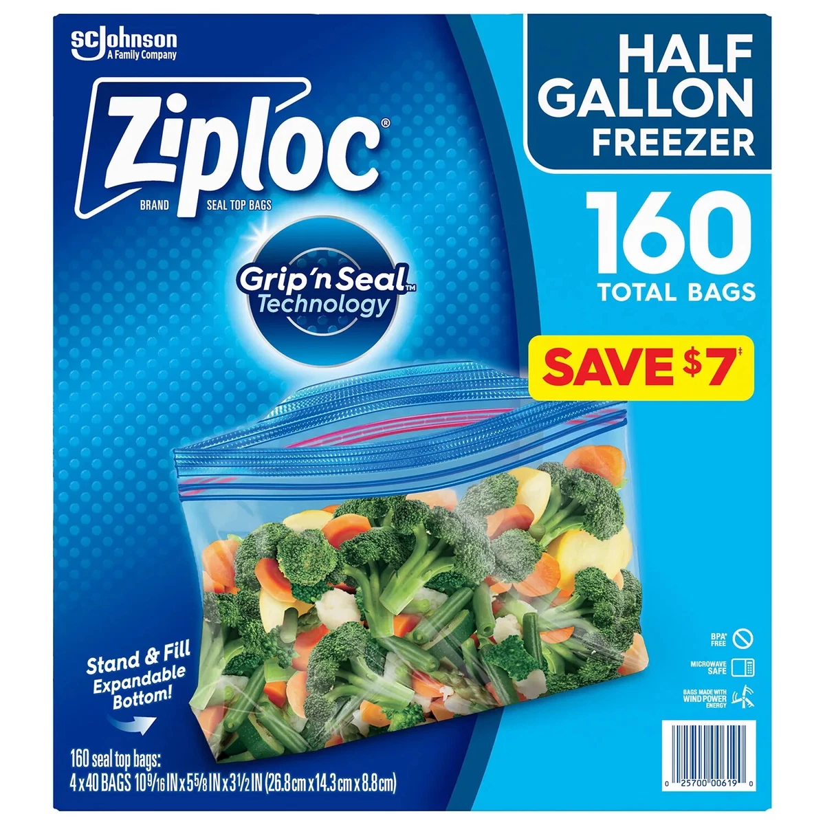 Ziploc Half Gallon Freezer Bags (160 ct.) BPA-Free and Microwave Safe