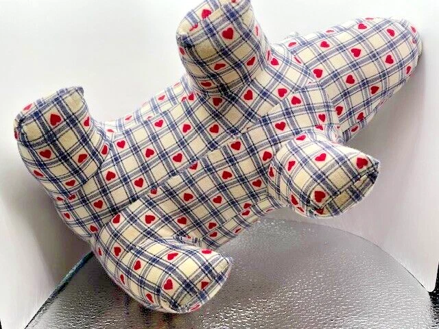 Pig Pillow handmade red hearts blue and white pattern - Image 4 of 4