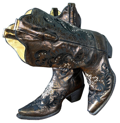 Corral Western Boots R1233 Embroidered Studded Gold Black