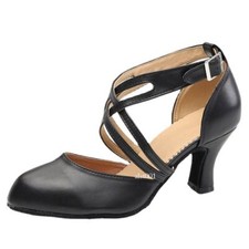 Women Ballroom Shoes Leather Latin Dance Shoes Closed Toe Heels Tango Heels