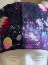 Planets glittery reversible adult Skull/Chemo Surgical Scrub Hat/Cap Handmade