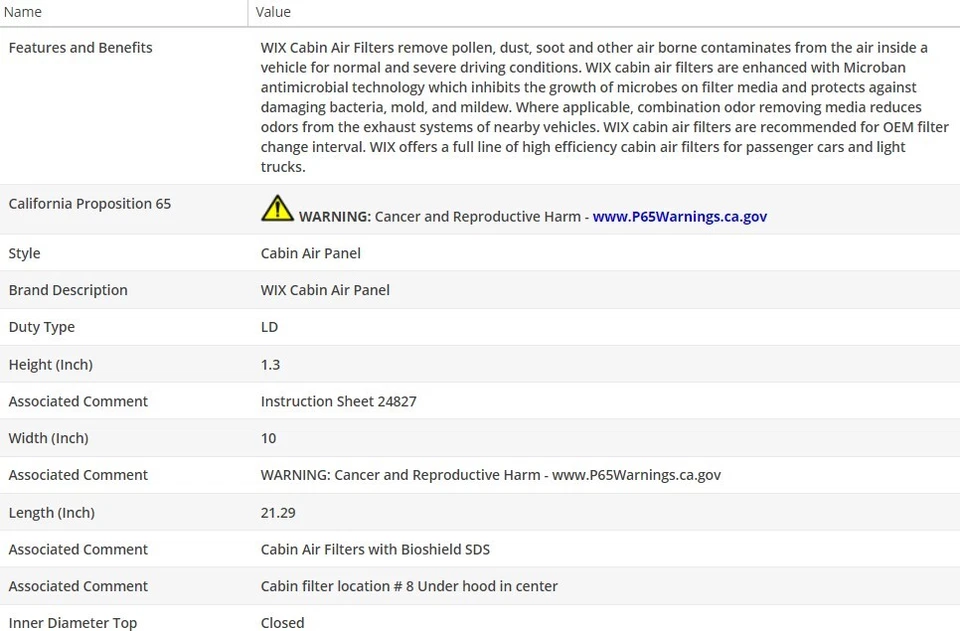 Filtro de aire de cabina WIX para Land Rover Range Rover 2003-2013 Foto 3 de 4