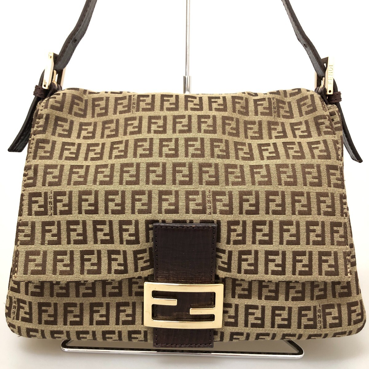 良品 FENDI ニット マンマバケット ワンショルダーバッグ ダーク