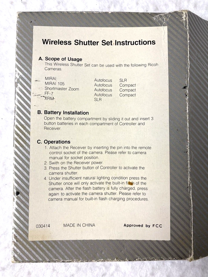 NEW OLD STOCK CAMERA WIRELESS SHUTTER SET,RICOH,MIRAI,FF-7,XRM,SHORTMASTER,GIFT! - Image 4 of 4