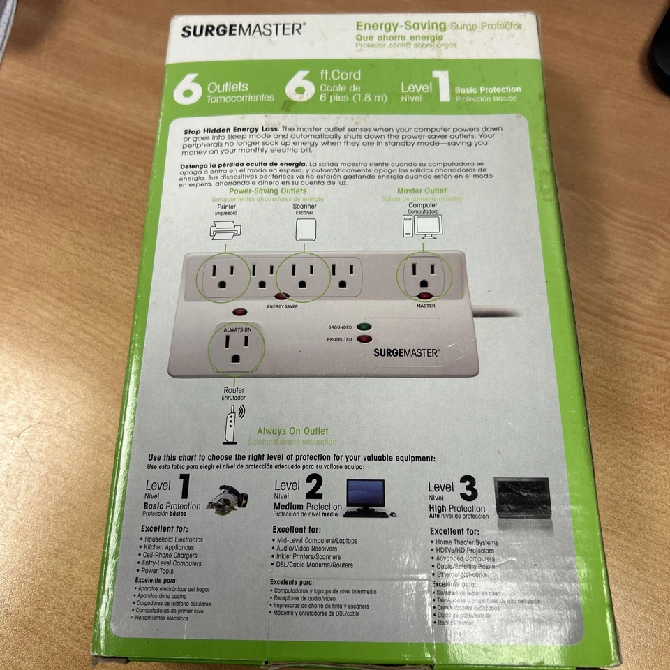 Belkin Surgemaster 6 Outlet Surge Protector BM106000-06-E Level 1 Protection - Image 3 of 4