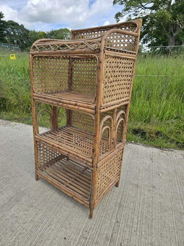 Retro Vintage Cane Bamboo Rattan Wicker Shelves Storage Shelf Bookcase - Boho - Picture 4 of 16