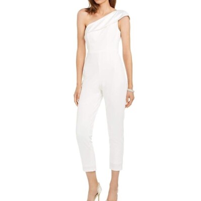 Adrianna Papell Womens 10 Ivory White One Shoulder Jumpsuit NWT