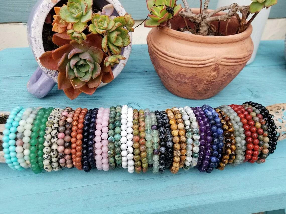 Natural Gemstone 4/6/8mm Round Beads Handmade Stretchy Bracelet Healing  Reiki