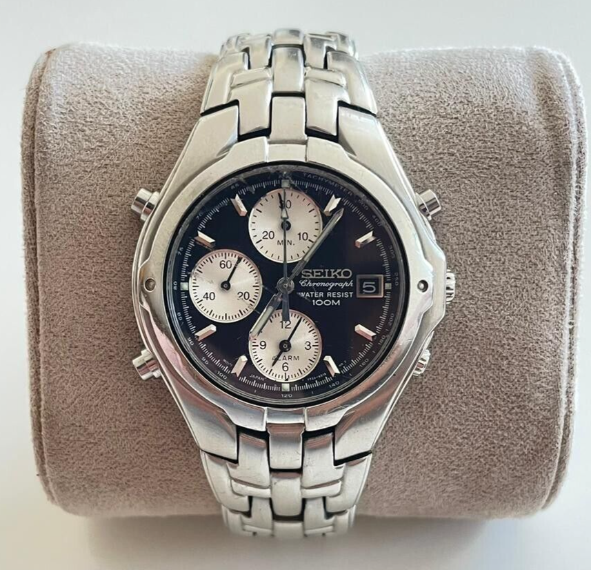 vintage SEIKO Chronograph 7T32-6M90 hand watch 100m water resist