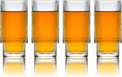 Ripple Drinking Glasses - 12 Oz Modern Kitchen Glassware Set Unique Vintage Cups