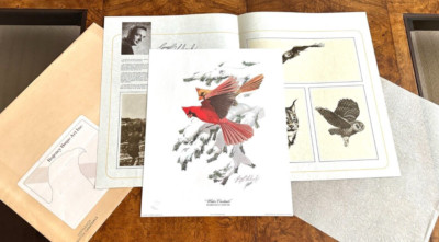 GUY COHELEACH 1973 SIGNED ''WINTER CARDINALS'' RED ART PRINT 20'' x 16'' COMPLETE