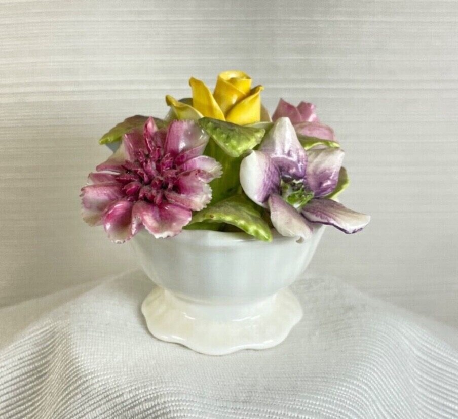 Vintage Coalport Bone China Mini Flower Bouquet in Pedestal Vase