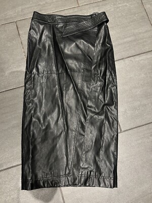Topshop Leather Look Wrap Midi Skirt In Black size /8 UK
