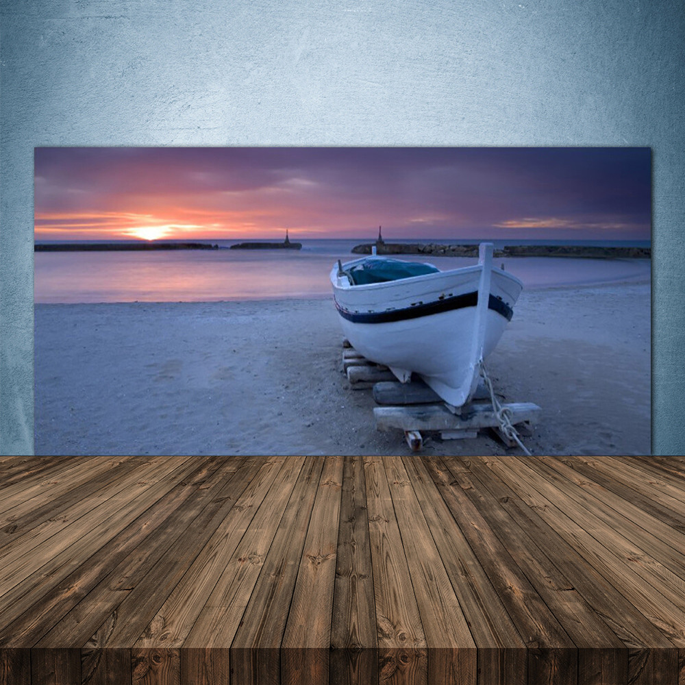 Panneau de cuisine en verre 140x70 d'architecte motif mer et bateau