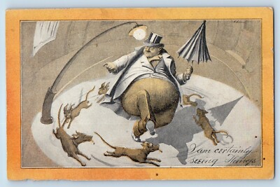 Humor Postcard Drunk Fat Man And Dogs I Am Certainly Seeing Things c1910's