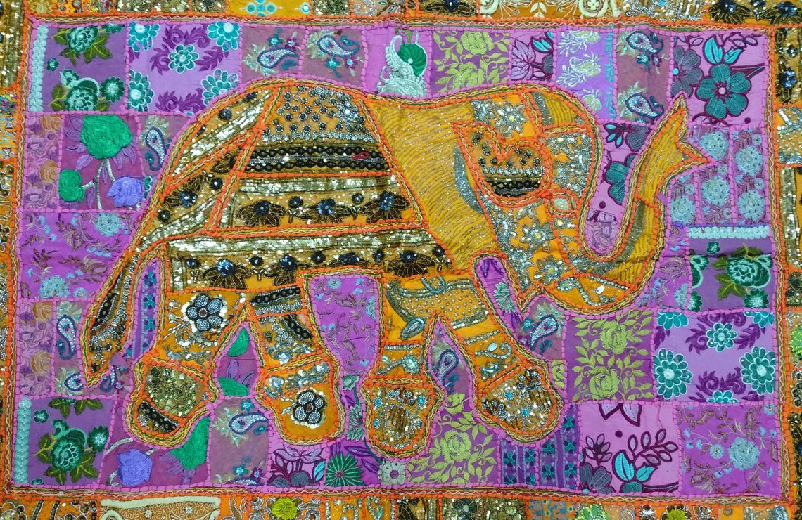 Vintage Embroidery Decor Elephant Wall Hanging Patchwork Tapestry Wall