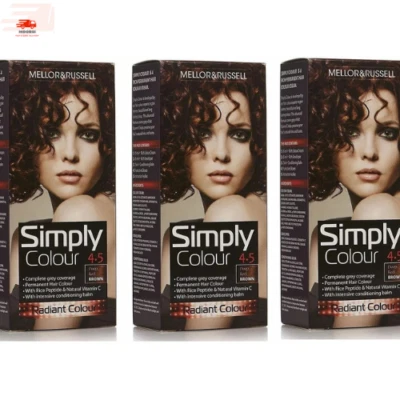 SIMPLY COLOUR 3 x Mellor & Russell Simply Permanent Hair Colour - 4.5 Deep Red Brown