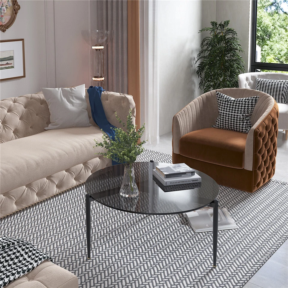 Mesa de centro redonda con tapa de vidrio de arte moderno de 2 tamaños sofá mesas laterales Foto 3 de 4