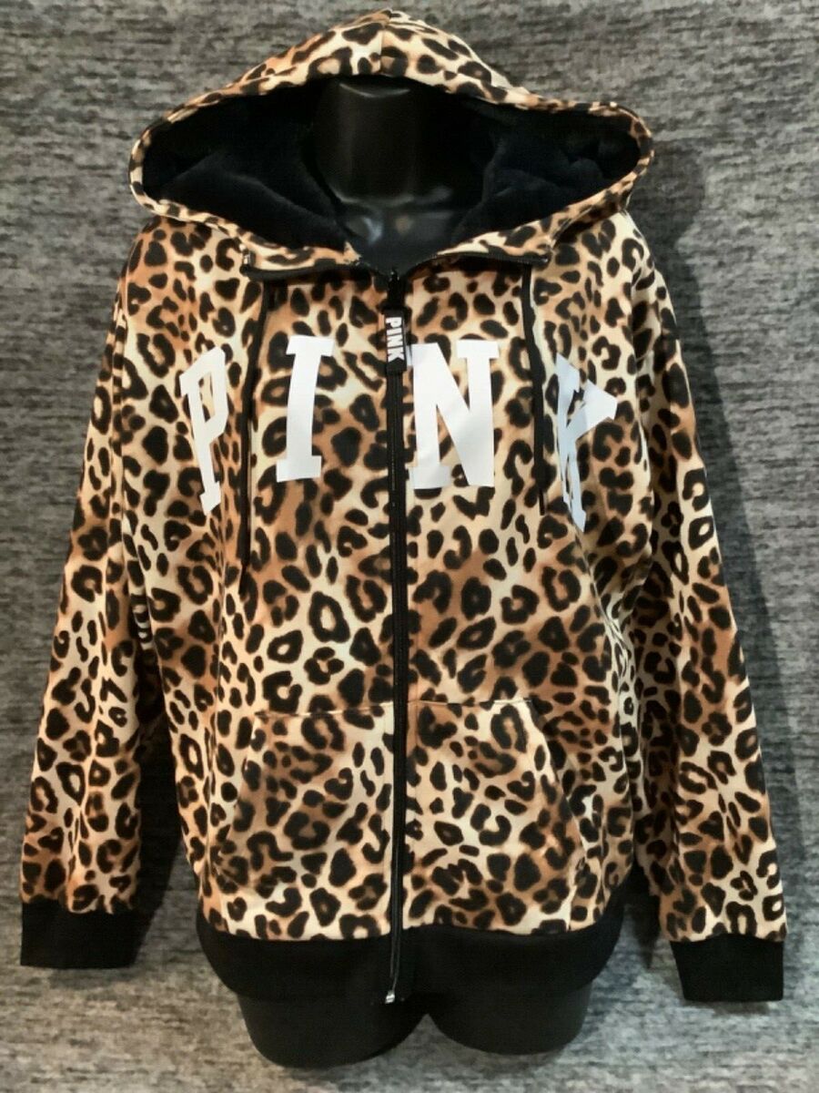 Victoria's Secret Pink Leopard Slouchy Full Zip Faux Fur Victoria's Secret Pink Leopard Slouchy Full Zip Faux Fur