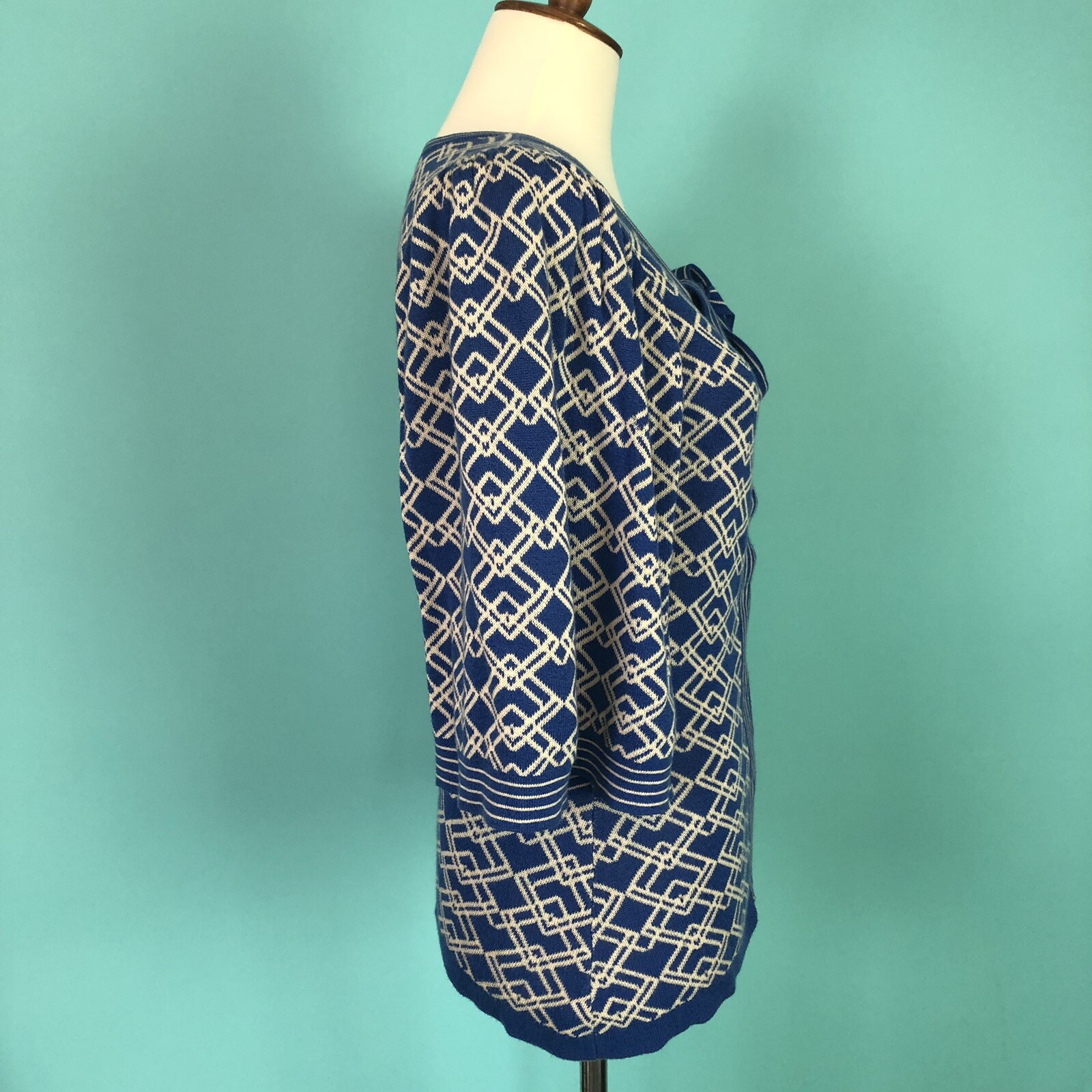 Tracy Reese Blue and White Bell Sleeve Cardigan S… - image 3