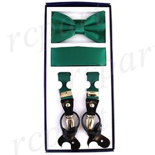 New Y back Men's Vesuvio Napoli Suspenders Bowtie Hankie clip on Emerald Green