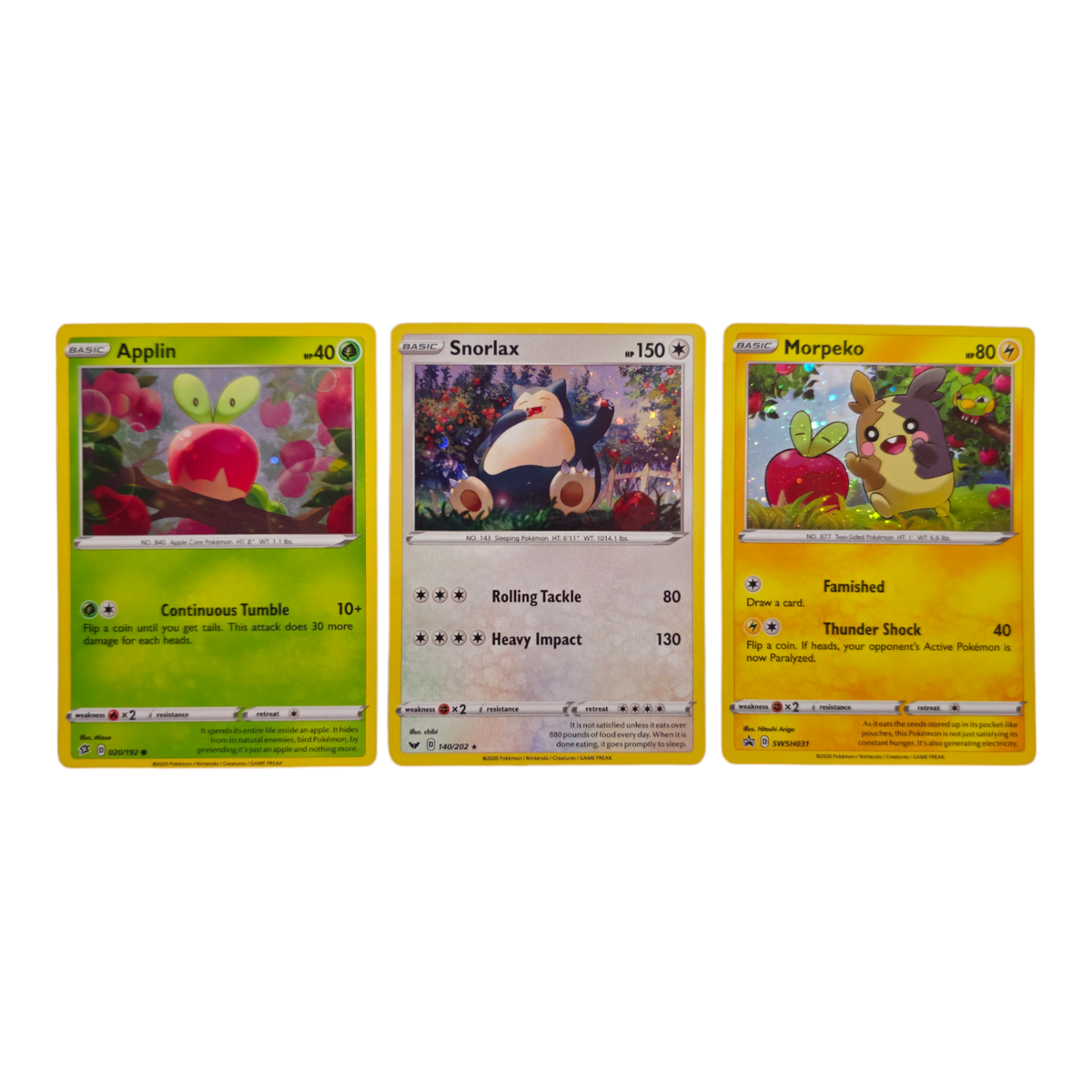 Applin Snorlax Morpeko Cosmos Promo Holo Rare Pokemon 3 Card Apple