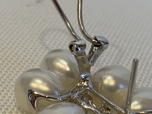 7mm Pearls 14k White Gold Round Cut Diamonds Omega Backs Pierced Earrings - Bild 11 von 19