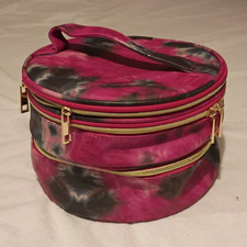 Pink/Black Tie-Dye Round Makeup Case Double Zipper with Handle
