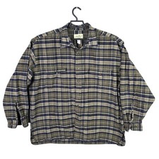 Mens Eddie Bauer Brown  Navy Plaid Button Up Shirt 100 Cotton Long Sleeve XXL