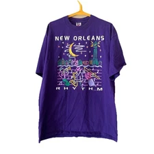 Vintage 90’s New Orleans Rhythm T Shirt Size LG XL Purple Tee Jazz Music Unisex