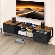 Floating TV Stand Wall Mounted TV Console Shelf Cabinet w/Drawers & Power Outlet