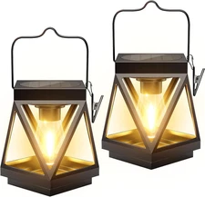 2 Pack Solar Lanterns Outdoor Waterproof, Upgraded Black Metal Hanging Solar Lig